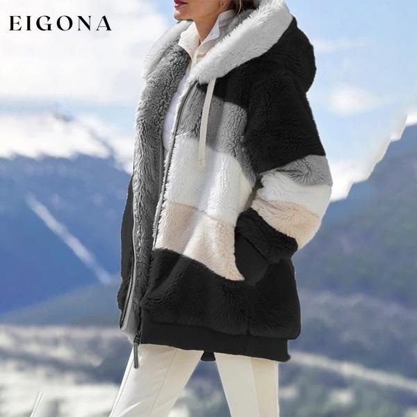 Women's Warm Plush Faux Fur Hooded Jacket Outerwear Black __stock:1000 Jackets & Coats refund_fee:1200