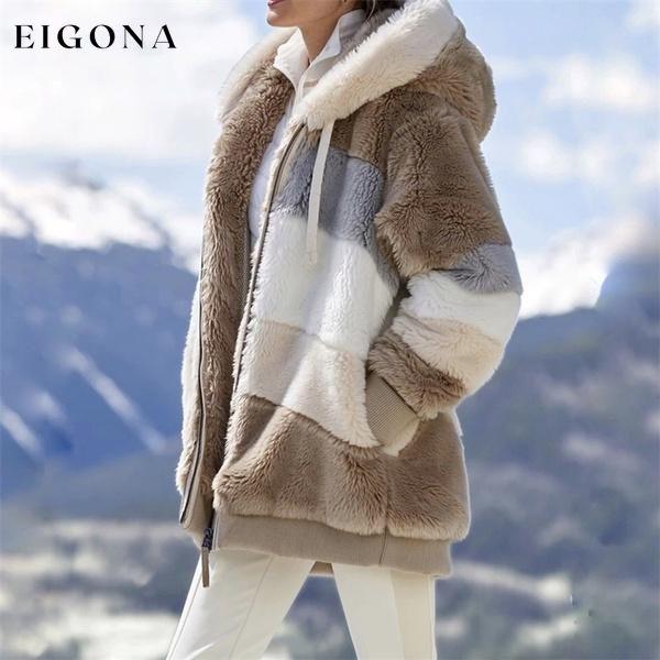 Women's Warm Plush Faux Fur Hooded Jacket Outerwear Khaki __stock:1000 Jackets & Coats refund_fee:1200