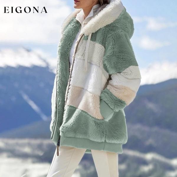 Women's Warm Plush Faux Fur Hooded Jacket Outerwear Green __stock:1000 Jackets & Coats refund_fee:1200