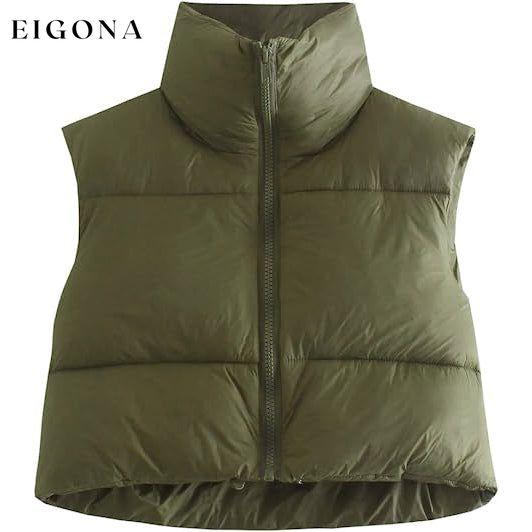 Women's Winter Crop Vest Lightweight Sleeveless Warm Outerwear Puffer Vest Padded Gilet Army Green __stock:200 Jackets & Coats refund_fee:1200