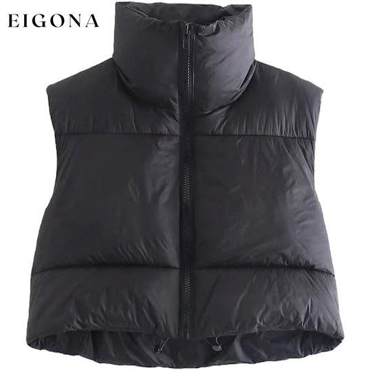 Women's Winter Crop Vest Lightweight Sleeveless Warm Outerwear Puffer Vest Padded Gilet Black __stock:200 Jackets & Coats refund_fee:1200