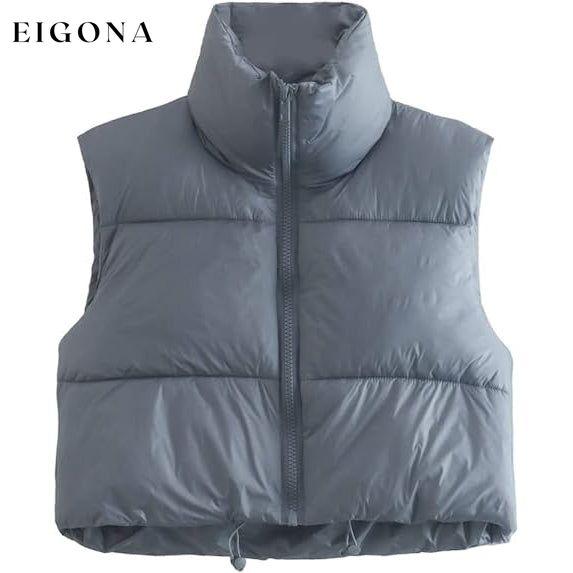 Women's Winter Crop Vest Lightweight Sleeveless Warm Outerwear Puffer Vest Padded Gilet Gray __stock:200 Jackets & Coats refund_fee:1200