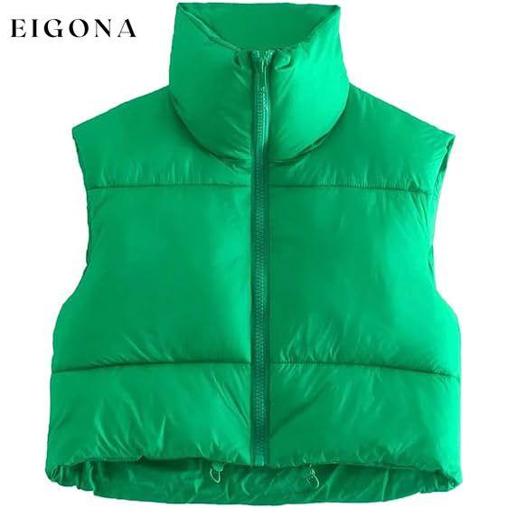 Women's Winter Crop Vest Lightweight Sleeveless Warm Outerwear Puffer Vest Padded Gilet Green __stock:200 Jackets & Coats refund_fee:1200