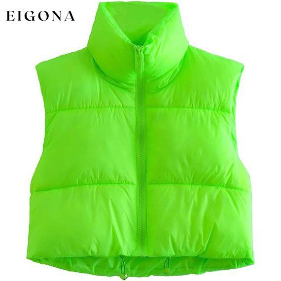 Women's Winter Crop Vest Lightweight Sleeveless Warm Outerwear Puffer Vest Padded Gilet Lime Green __stock:200 Jackets & Coats refund_fee:1200