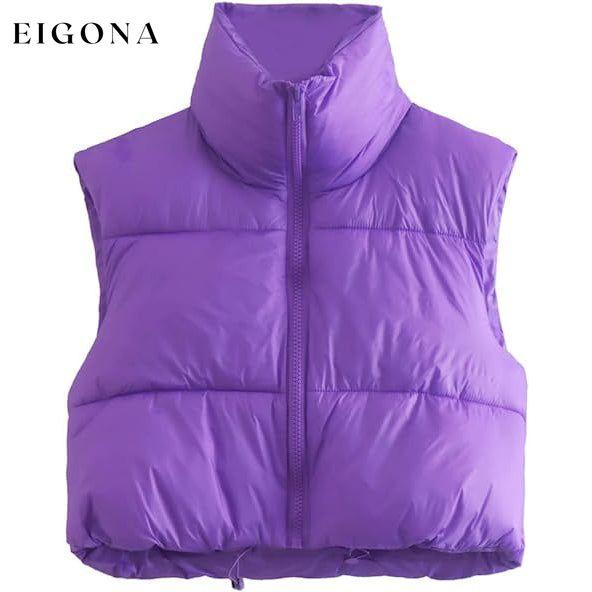 Women's Winter Crop Vest Lightweight Sleeveless Warm Outerwear Puffer Vest Padded Gilet Purple __stock:200 Jackets & Coats refund_fee:1200