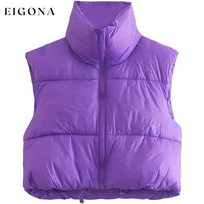 Women's Winter Crop Vest Lightweight Sleeveless Warm Outerwear Puffer Vest Padded Gilet Purple __stock:200 Jackets & Coats refund_fee:1200