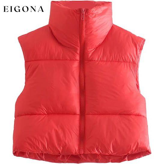 Women's Winter Crop Vest Lightweight Sleeveless Warm Outerwear Puffer Vest Padded Gilet Red __stock:200 Jackets & Coats refund_fee:1200