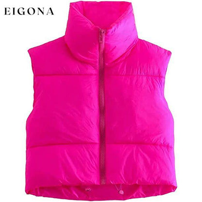 Women's Winter Crop Vest Lightweight Sleeveless Warm Outerwear Puffer Vest Padded Gilet Rose Red __stock:200 Jackets & Coats refund_fee:1200