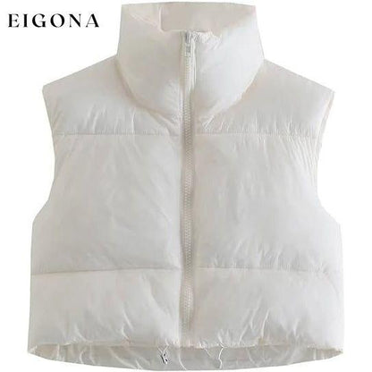 Women's Winter Crop Vest Lightweight Sleeveless Warm Outerwear Puffer Vest Padded Gilet White __stock:200 Jackets & Coats refund_fee:1200
