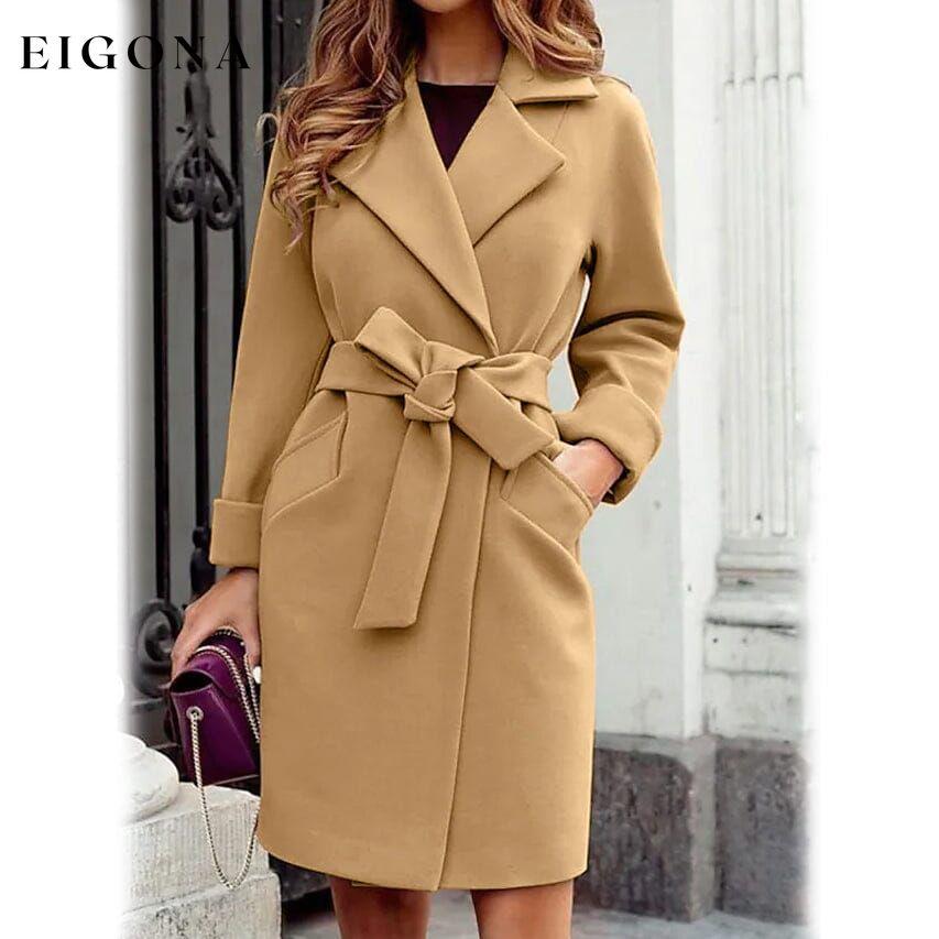 Women's Winter Fall Long Coat Khaki __stock:200 Jackets & Coats refund_fee:1200