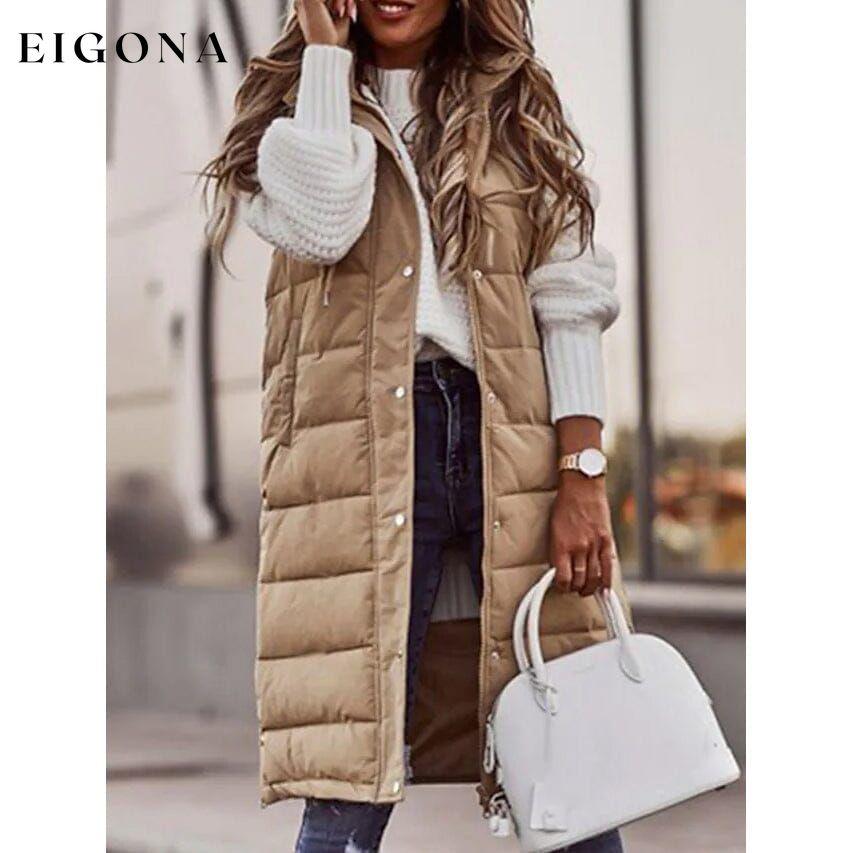 Women's Winter Jacket Vest Long Coat Regular Fit Khaki __stock:200 Jackets & Coats refund_fee:1200