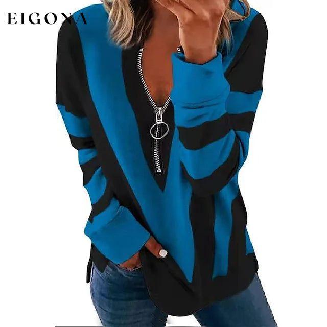 Women's Zip Shirt Long Sleeve Blue __stock:200 clothes refund_fee:1200 tops