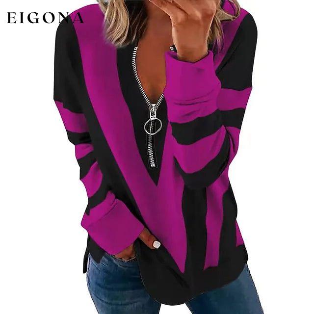 Women's Zip Shirt Long Sleeve Purple __stock:200 clothes refund_fee:1200 tops