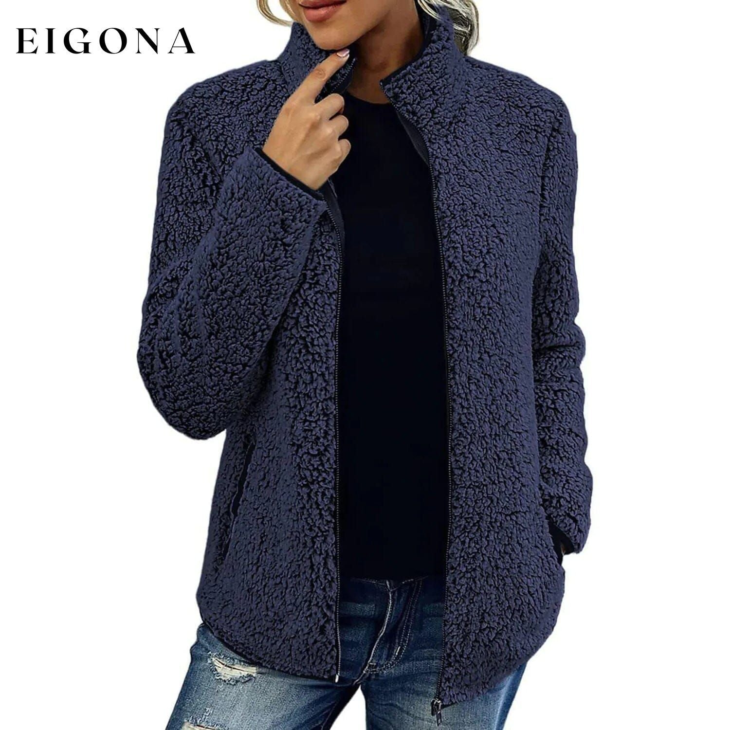 Women's Zip Up Jacket Long Sleeve Navy Blue __stock:200 Jackets & Coats refund_fee:1200