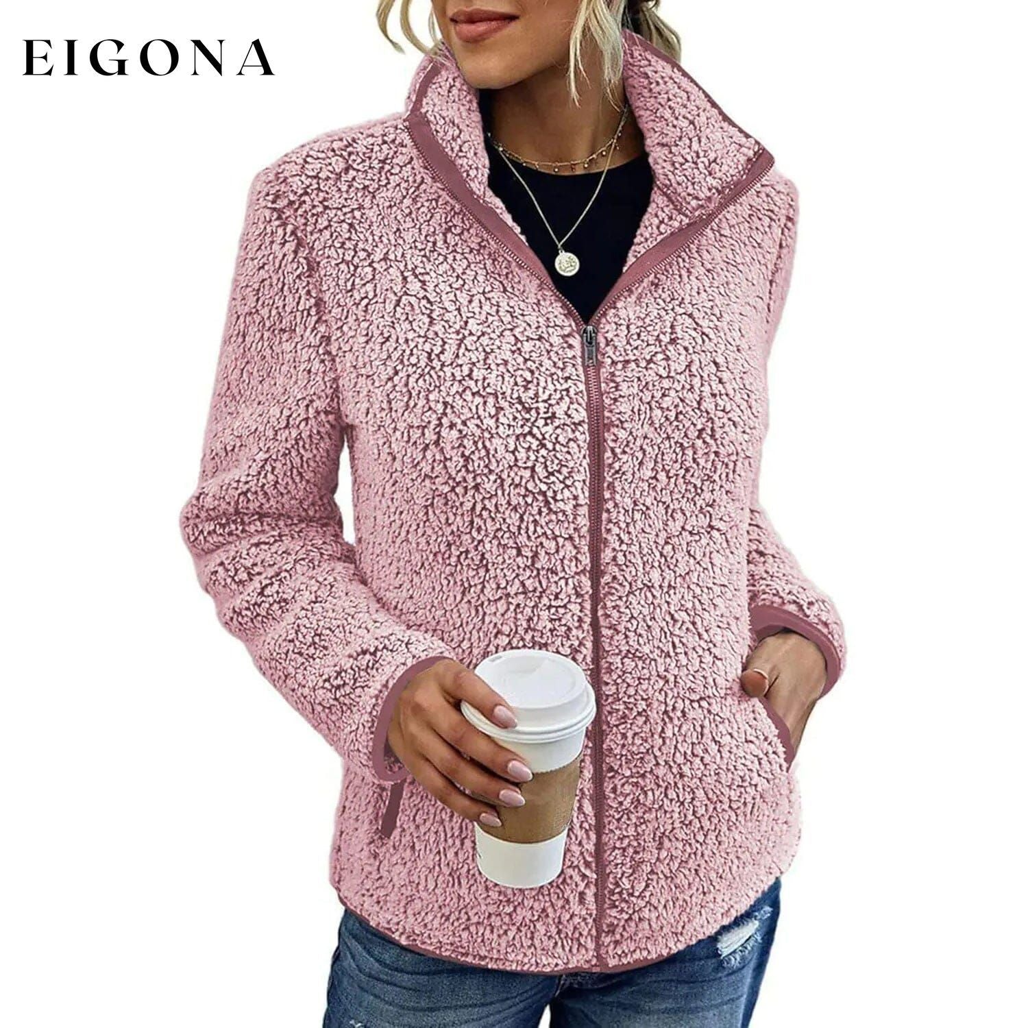 Women's Zip Up Jacket Long Sleeve Pink __stock:200 Jackets & Coats refund_fee:1200