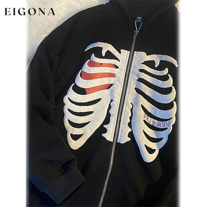 Women's Zip Up Skeleton Letter Hoodie Sweatshirt __stock:200 Jackets & Coats refund_fee:1200