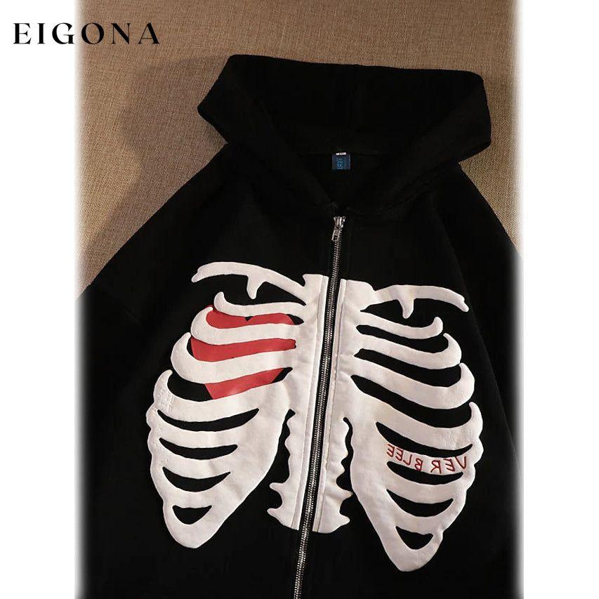 Women's Zip Up Skeleton Letter Hoodie Sweatshirt __stock:200 Jackets & Coats refund_fee:1200