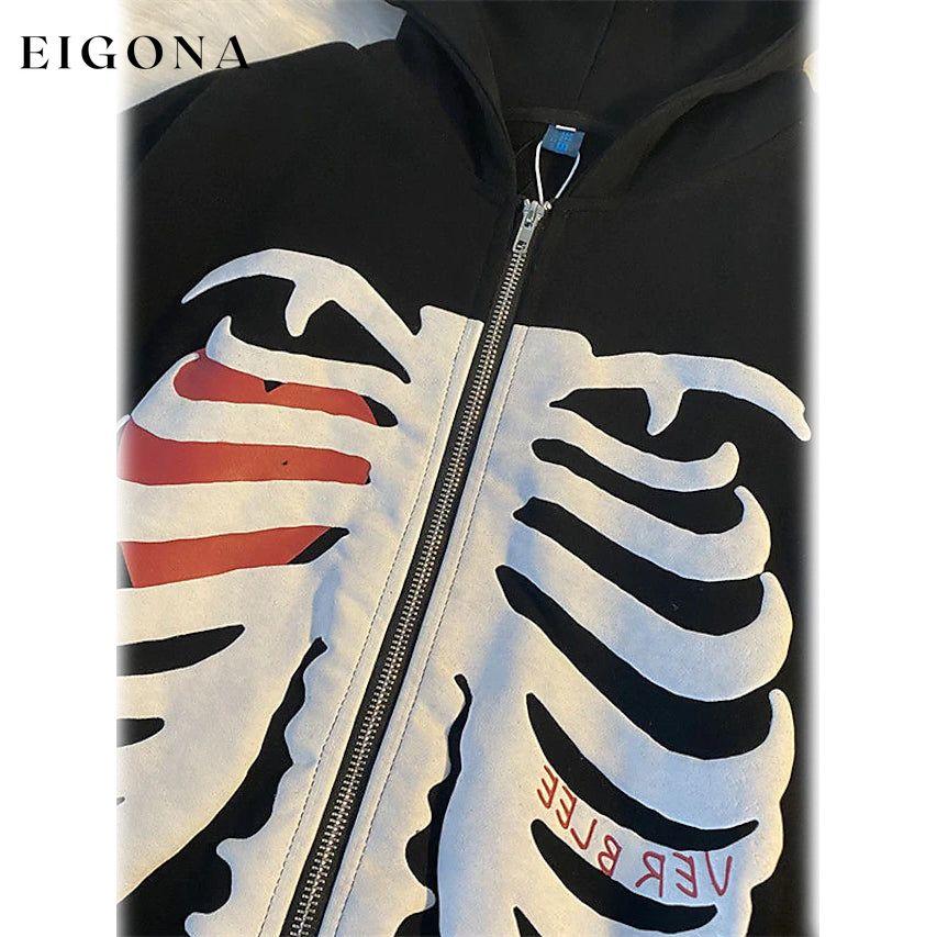 Women's Zip Up Skeleton Letter Hoodie Sweatshirt __stock:200 Jackets & Coats refund_fee:1200