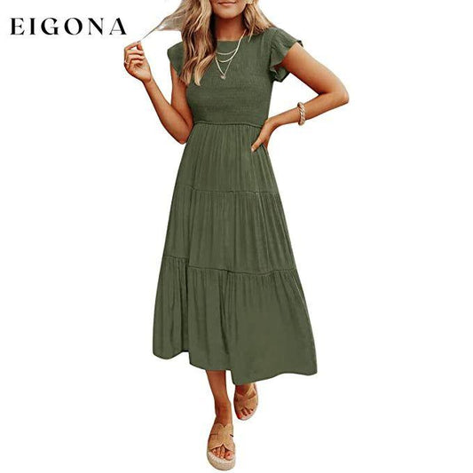 Women's Summer Flutter Short Sleeve Smocked Midi Dress __stock:1000 casual dresses clothes dresses refund_fee:1200